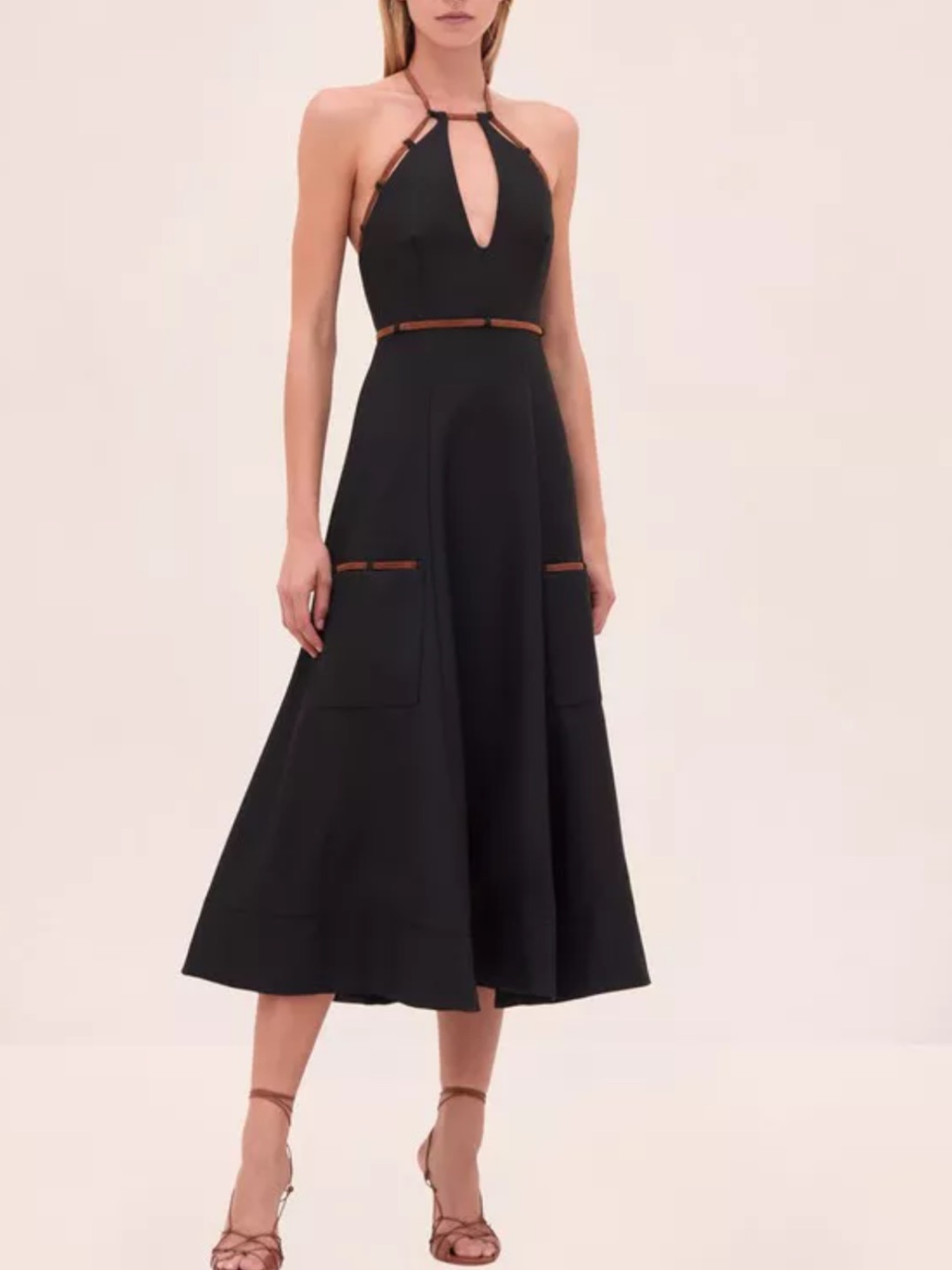Alexis Arden Twill Halter Midi Dress - Black Noir Vacation Cocktail
